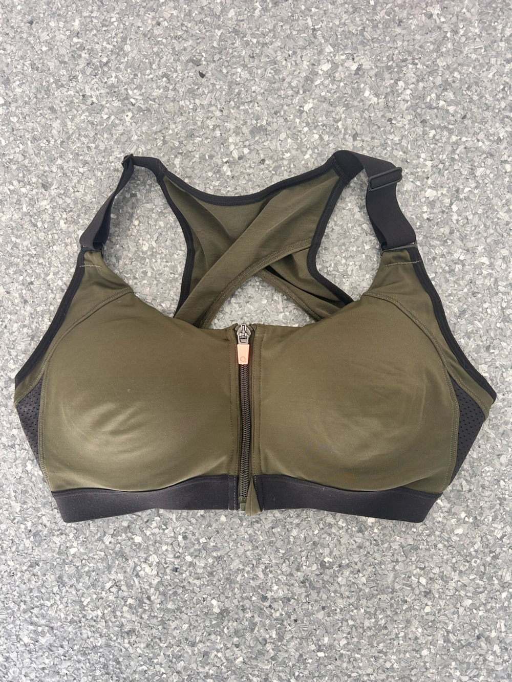 Front-Zip High-Support Sports Bra in Olive Green